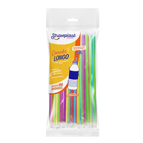 CANUDO LONGO COLORIDO 5X26MM SACHE PLÁSTICO 100UN STRAWPLAST [CF30]