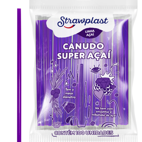 CANUDO SUPER AÇAI ROXO 10X21MM SACHE PLÁSTICO 100UN STRAWPLAST [CF15]