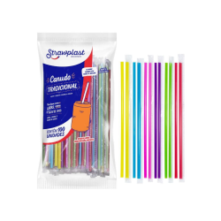 CANUDO TRADICIONAL COLORIDO 5X21MM SACHE PLÁSTICO 100UN STRAWPLAST [CF30]